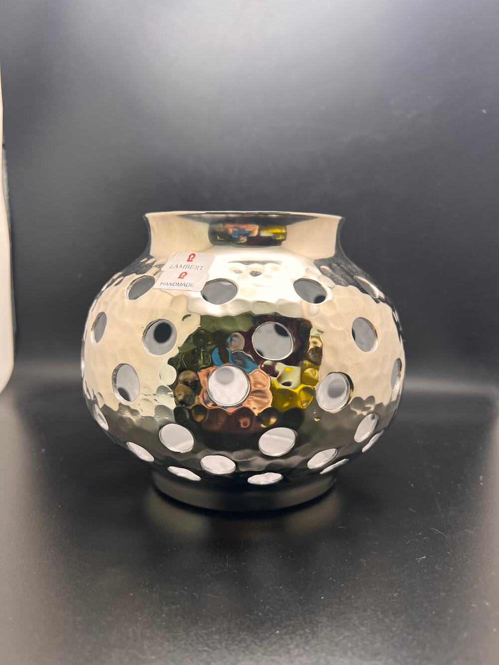 Lambert "Destello" silver hand-hammered metal hurricane lantern candle holder